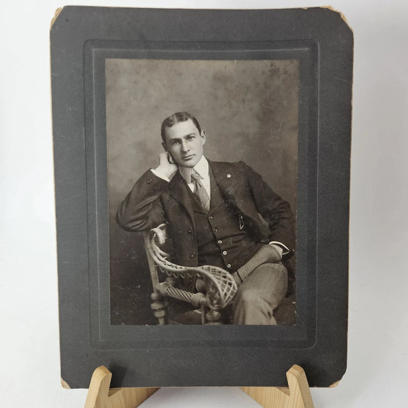 Antique 1900s Dapper Young Man Portrait Photo Mounted on Board Vintage Model