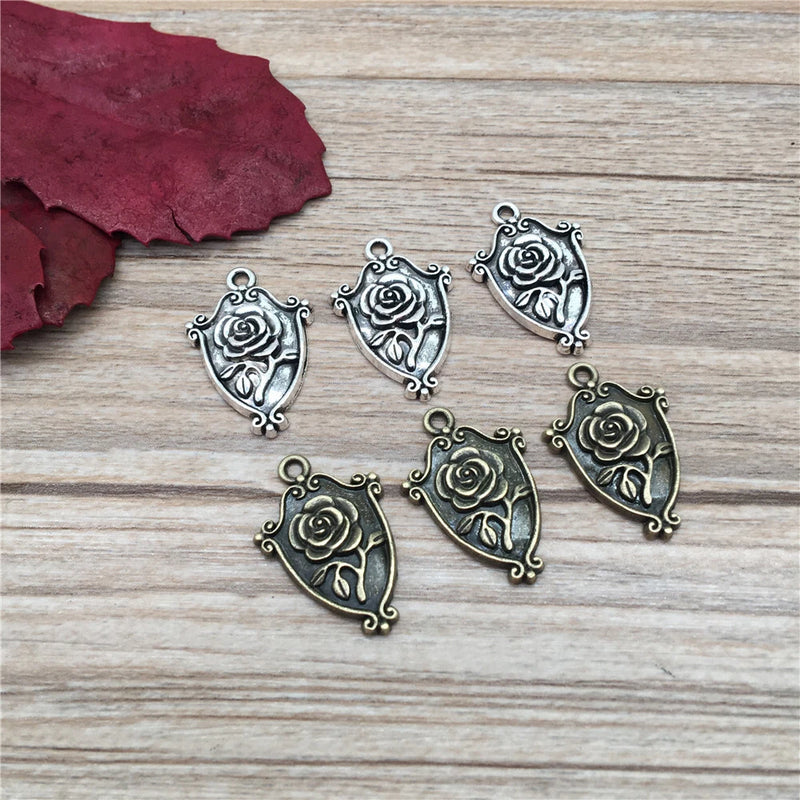 25pcs 23*15mm Alloy Charm Rose Floral Retro Pendant ef4724 Charms
