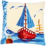 Vervaco stamped cross stitch kit cushion "Segelboot", 40x40cm, DIY Model