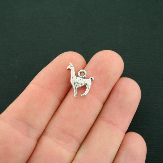 4 Llama Charms Antique Silver Tone Alpaca 3D Two Sided - SC7588 Charms