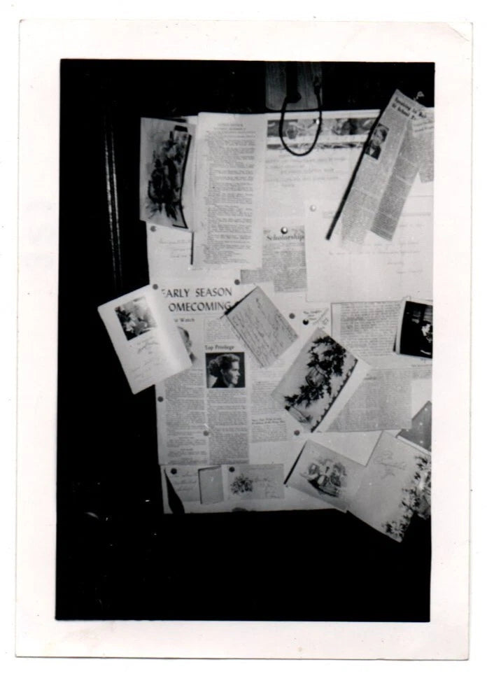 Bulletin Board Newspaper Clippings Unusual Weird Scene Vintage Snapshot Photo Model
