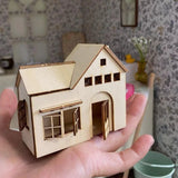 DIY 1:144 Scale Dollhouse Miniatures Unpainted Unfinished Kit House Mini Villa Model