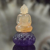 Buddha Sculpture Yellow Jade Calcite & Purple Amethyst Gemstone Carving 4.75 g Model