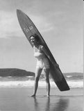Young woman carrying a surf board on her back 1930 OLD PHOTO Model
