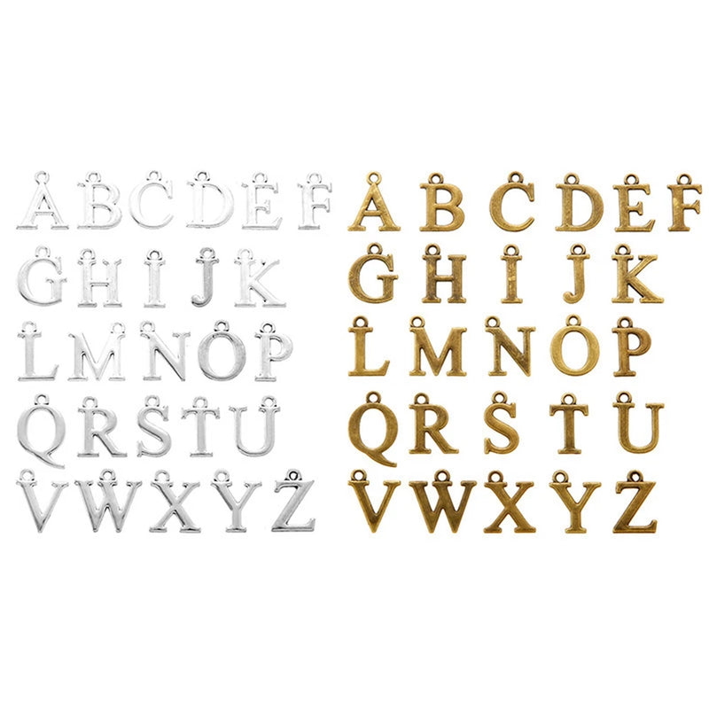 52pcs A-Z Alphabet Charms - Silver/Gold/Bronze Alloy Letter Pendants for DIY Charms