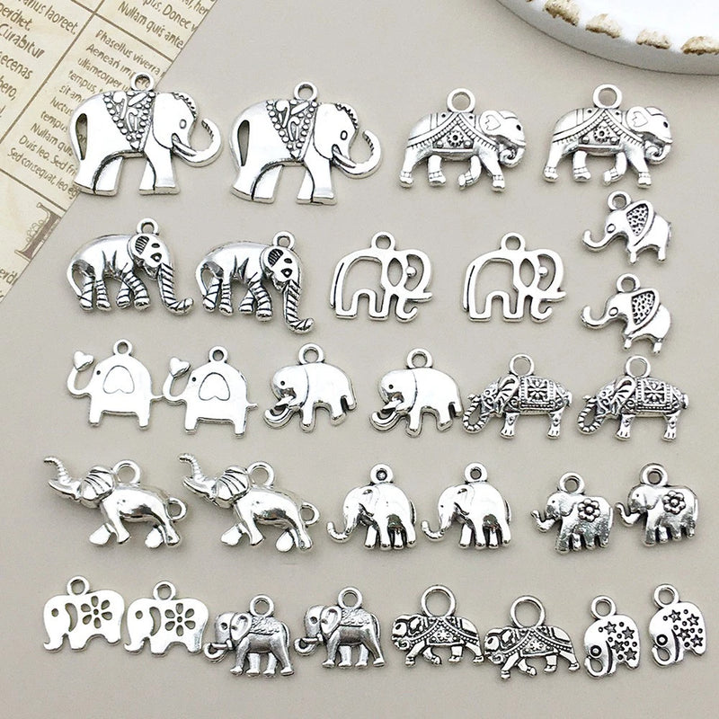 BULK 30Pcs Elephant Charms DIY Jewelry Making Pendants Antique Silver Charms