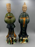 Pair Ming?Style Sancai Pottery Attendant Tomb Figurines Display Statues 20'' Model