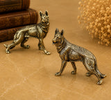 Mini Vintage Brass German Shepherd Statue Ornament Animal Collectible Dog Lover Model