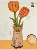 ROWOOD Wooden Bloom Orange Tulip Craft Kit Robotime Model Flower DIY New Gift Model