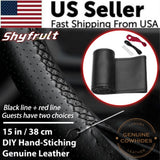 Black Genuine Leather-Steering Wheel-Cover Wrap Sew-on 38CM DIY Kit For All Car Model
