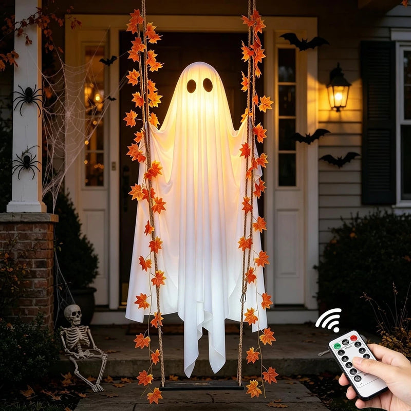 5ft Hanging Swing Ghost Halloween Decorations Spooky Ghosts with String Lights Model