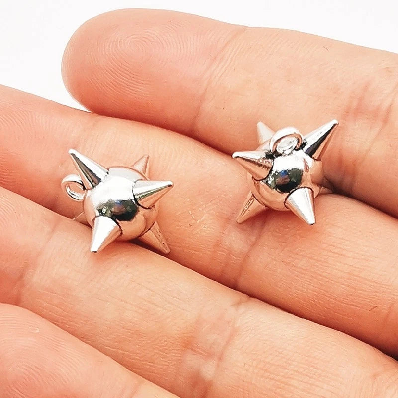 15PCS Silver Tone 3D Spike Ball Gothic Charm Pendant 16X19mm LCRS48 Charms