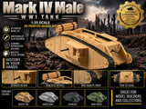 Mark IV Male Heavy Tank WWI Britain 1/35 Scale 3D Printed Model Kit Model