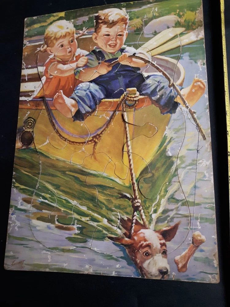 Vintage  Interlocking Picture board Puzzle 1940 signed STUART Model