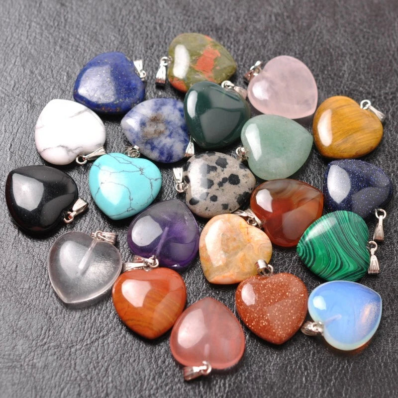 Wholesale NATURAL GEMSTONE Heart Charms Necklaces Pendants Earrings 20MM Charms