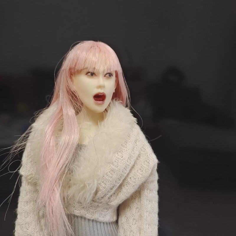 1/6 Head Model With Pink Bangs And Surprised Expression for 12 Inches Model