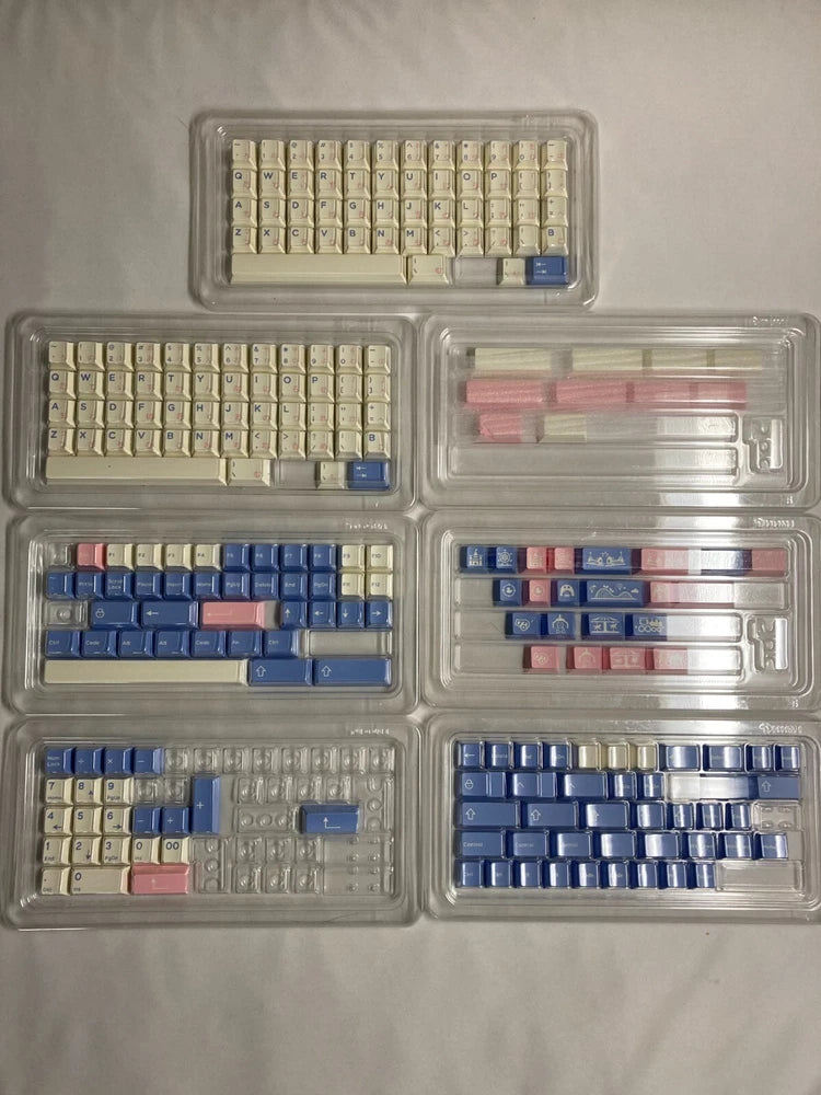 LOT Japanese English Carnival Character Keycaps Keyboard Pink Blue White Model