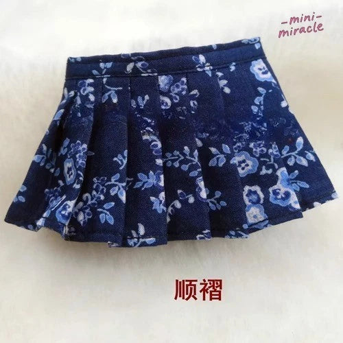 12" Dark Blue Printed Floral Skirt For Female Action Figure Model 1/6 Model
