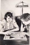 Vintage 1939 PHOTO mother & daughter play chinese checkers board game Model
