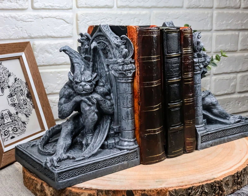 Medieval Age Gothic Sculptural The Thinker Gargoyle Bookends Figurine Set 6.25"H Model
