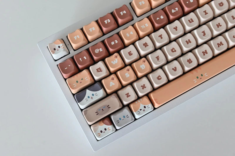 Cute Brown Cat Theme Custom Keycap Set for Mechanical Keyboard  | Cute Gift Model