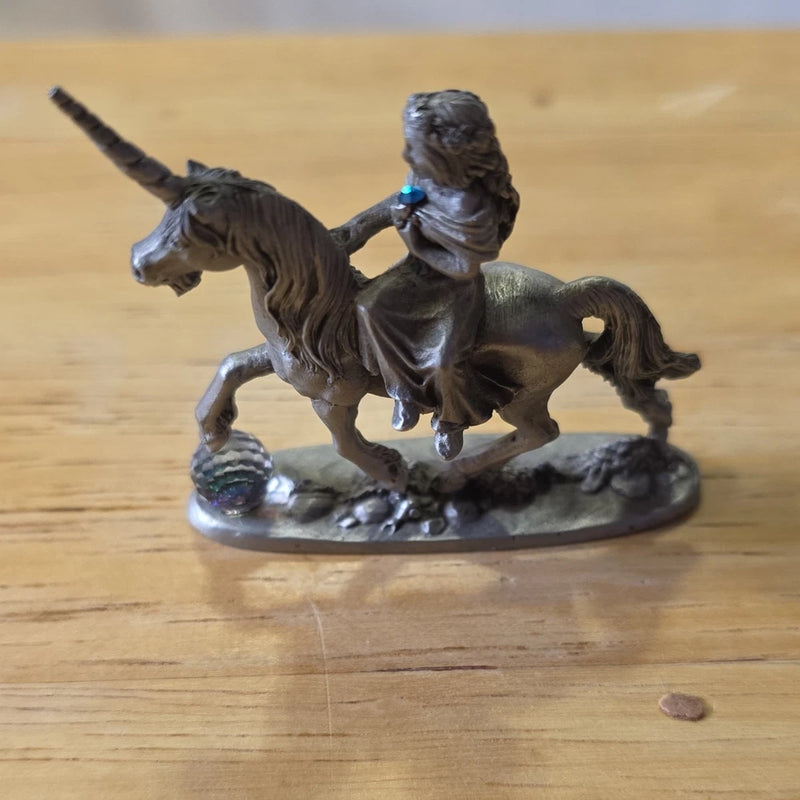Pewter Unicorn Figurine with Rider PP44 G1524 Fantasy Collectible Display Decor Model