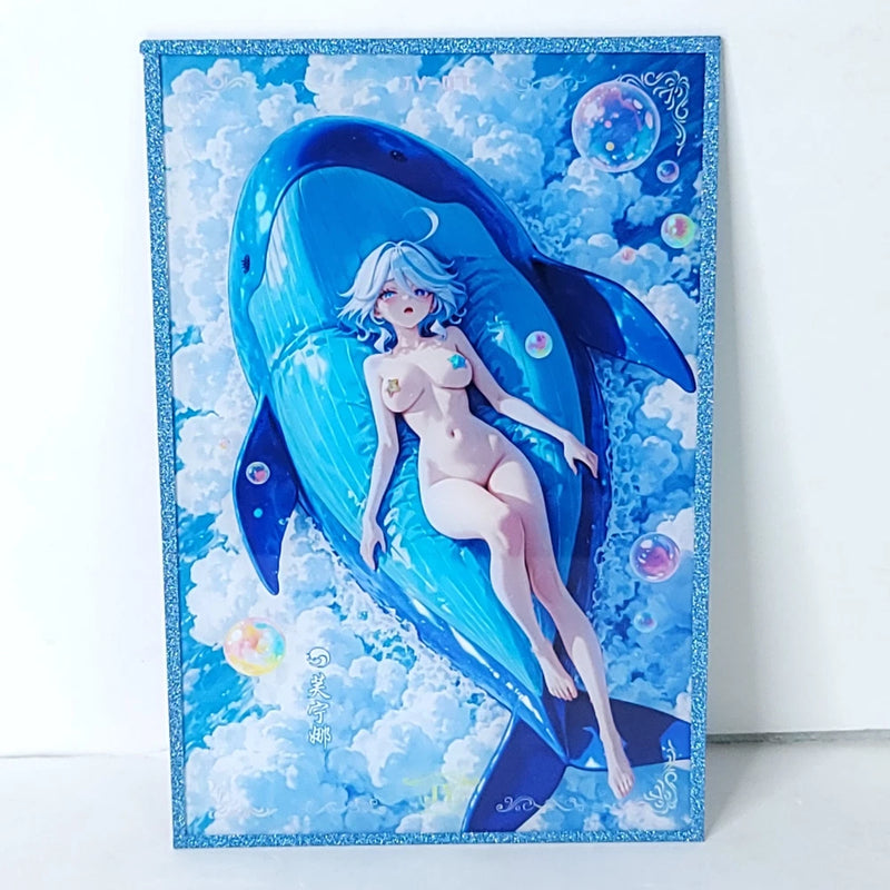Furina Whale Bubbles Waifu Card Anime Girl Wall Art Oversized Board A5 Model