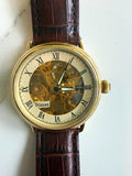 Stauer 14636 Skeleton Mechanical Watch ?? Gold Tone, Italian Leather ?? with BOX Model