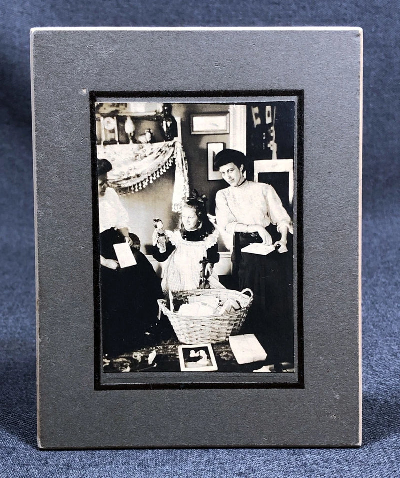 Little Girl Holding China Doll Toy Antique Board Mounted Photograph 1800's Pic Model