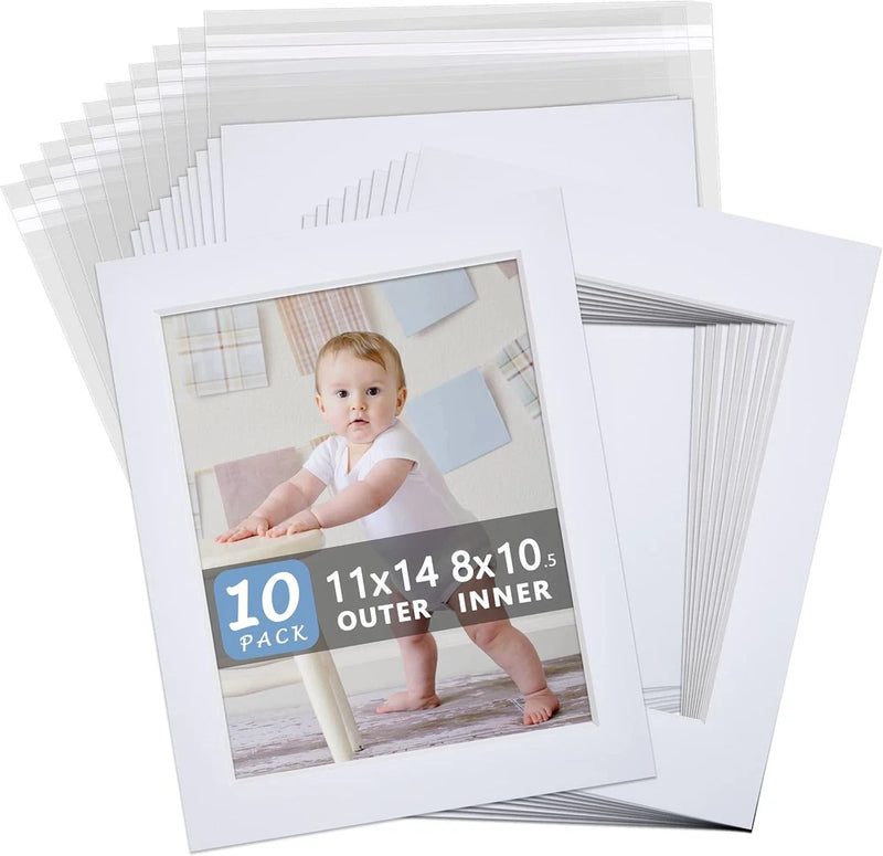 10 Pack White Photo Board 11x14 Mat 8.5x11 Photo Mat White Core Bevel Cut 11x14 Model