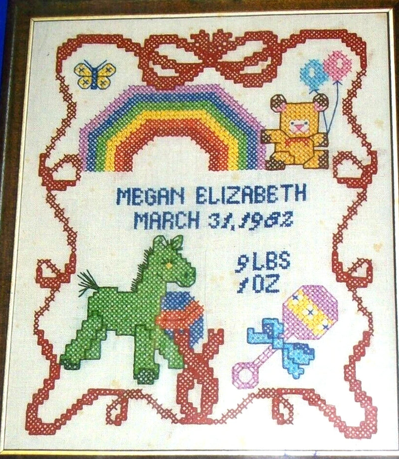 NEW Needles N Hoops Printed Cross Stitch Kit ~ 347 RAINBOW BABY SAMPLER Model