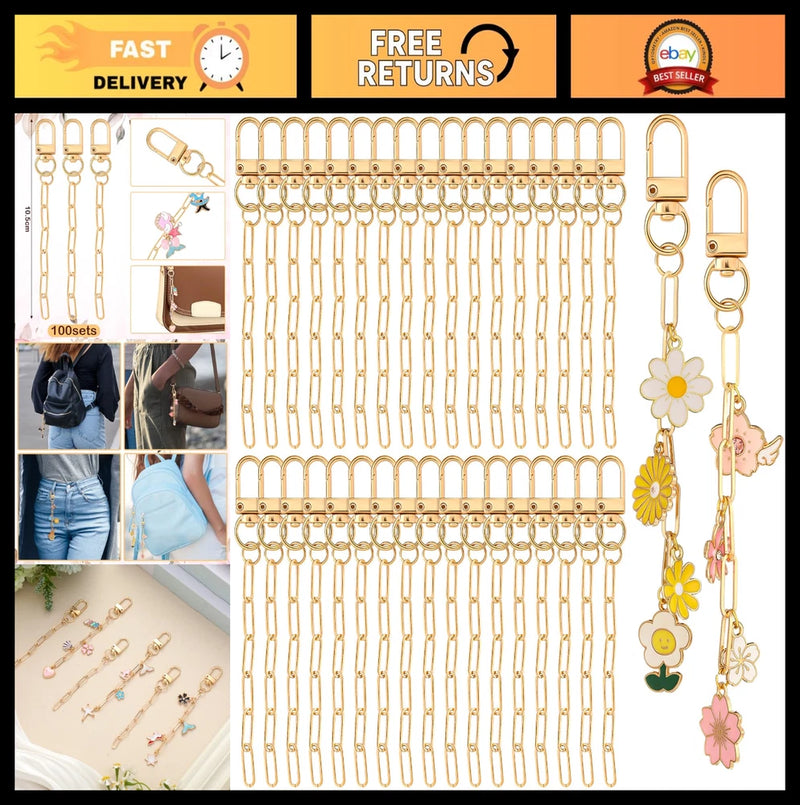 100 Set Keychain Making Kit - Metal Clips, Swivel Snap Hooks, Lobster Clasps & C Model
