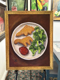Dinosaur Chicken Nuggets Painting Hand Painted Signed Original Framed 11x14 Model