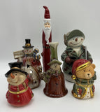 6pc Christmas Figurines Lot Resin Ceramic Snowmen Santa Bear Holiday Decor Model
