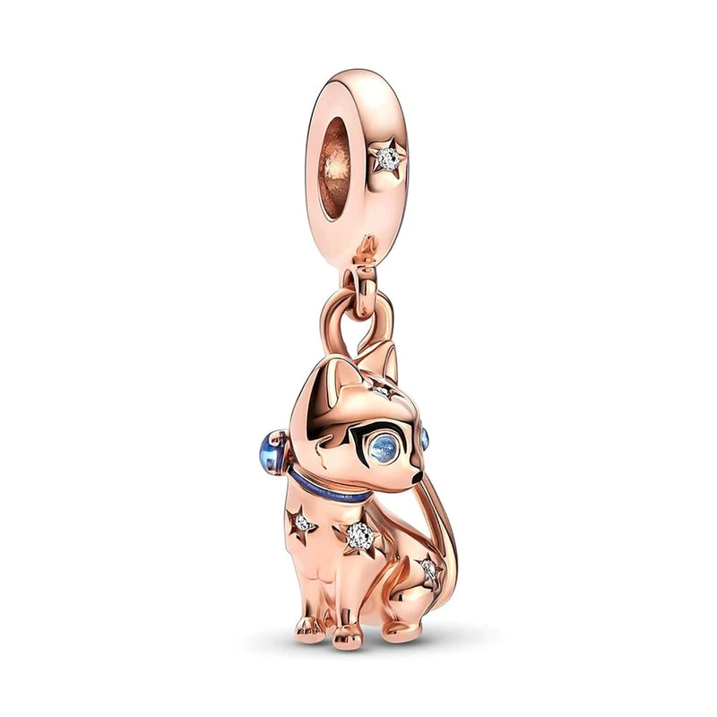 Sparkling Pet Cat Dangle Charm 925 Sterling Silver with for Animal Lovers DIY Gi Charms