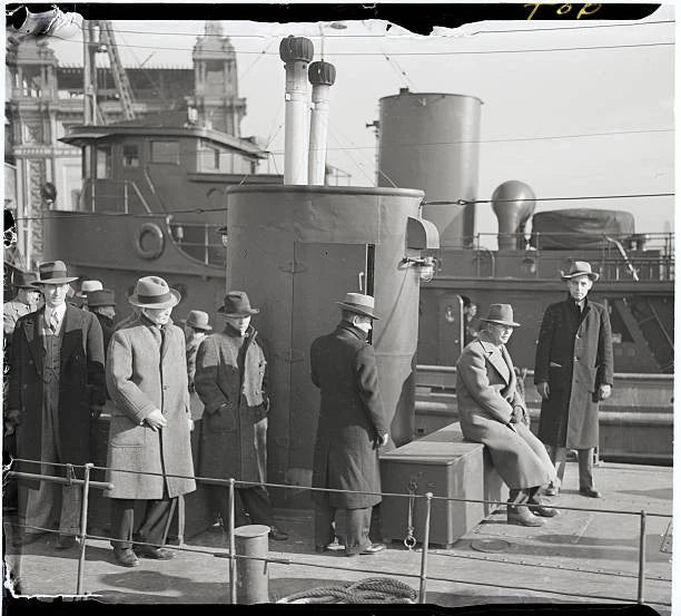 New York Group Japanese board a Coast Guard cutter barge office N- 1941 Photo Model