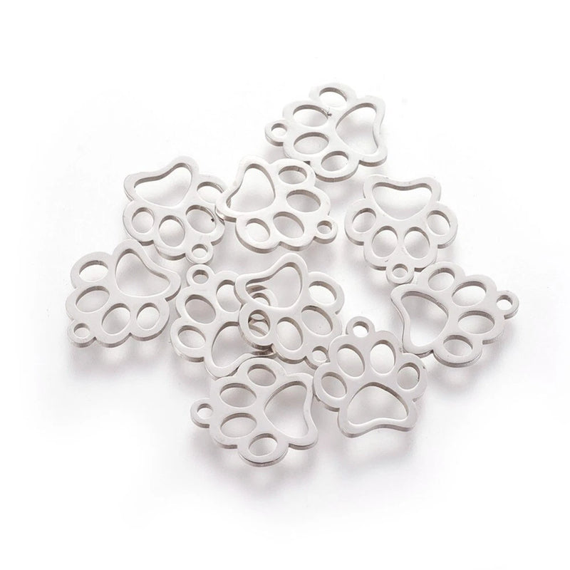 10 PCS 304 Stainless Steel Pendants, Dog Paw Prints Charms For DIY Making Charms