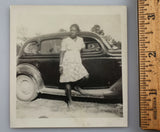 Vintage Photo African American Young Woman On Car Running Board c. 1940s Model