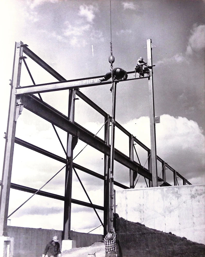 Vintage Art Board Photograph Historic Construction Scene with Steel Framework Wo Model