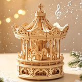 ROKR Romantic Carousel 3D Wooden Puzzles DIY Music Box Model Kit Toy Xmas Gift Model