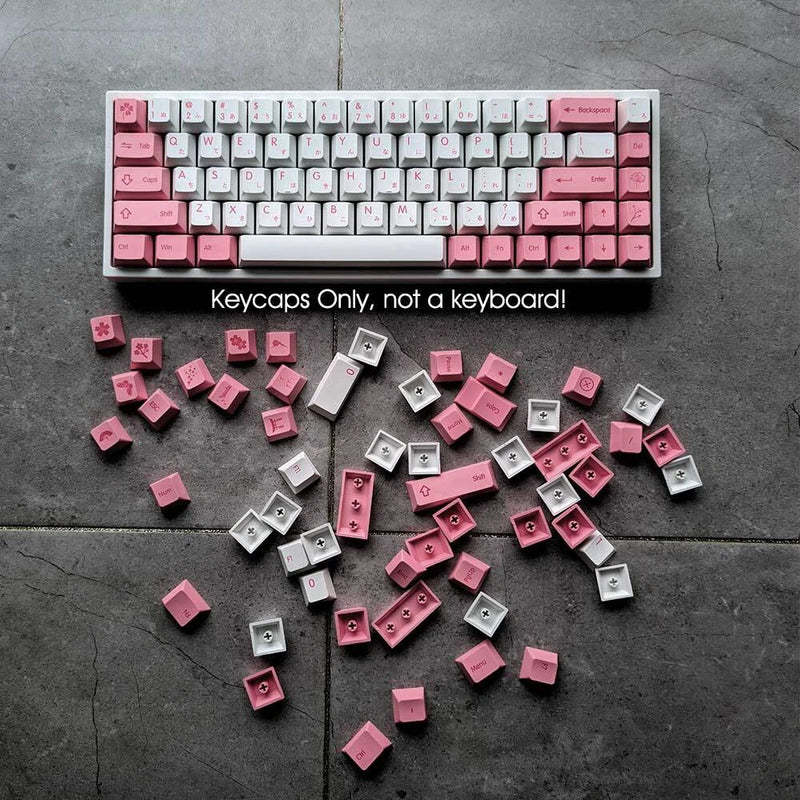 Pink White PBT Dyesub Keycaps Set 126Key Thick Keycaps for Cherry MX Keyboards Model