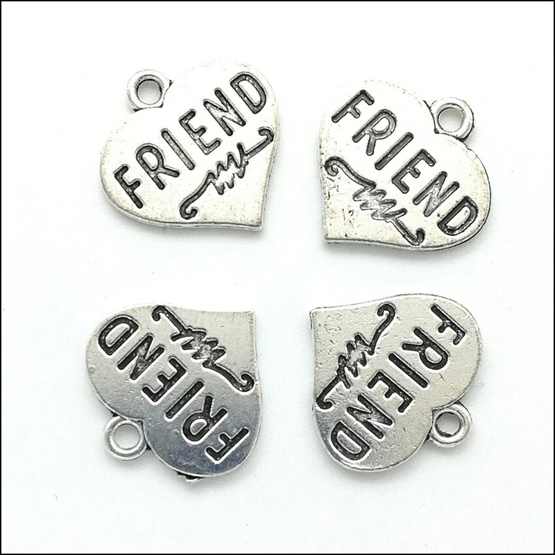 Lot 50pcs FRIEND Heart Antique Silver Charms Pendants Jewelry Making DIY 17*17mm Charms
