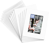 50 Pack 8x10 White Picture Mats White Core Beveled Mat Boards for 5x7 Photos Model
