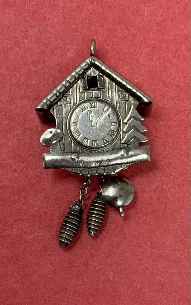 Vtg Sterling Charm German Chalet Cuckoo Clock Moving Weights And Pendulum 2.3g Charms