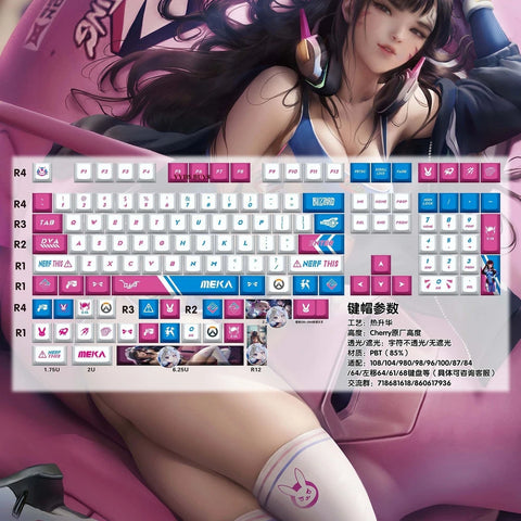 Game Overwatch D.Va Anime 132 Keys Keycaps Ornament Decoration No Boards Gifts Model