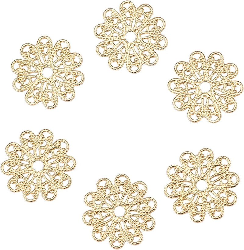 200x Brass Filigree Flower Charm Pendants for DIY Jewelry Crafts Making Findings Charms
