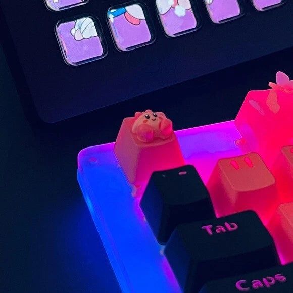Cute Pink Artisan Anime Keycap for OEM switches, Kirby with bow Model