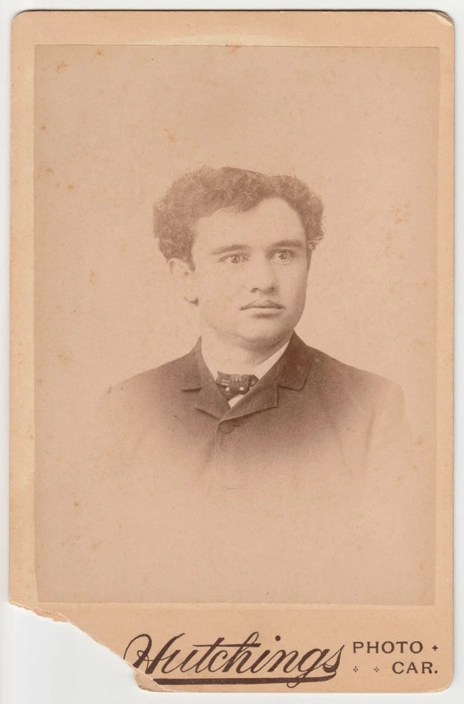 c1890 Hutchings Railroad Photo Car Cabinet Card Man Portrait Traveling Studio Model