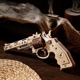 3D Wooden Puzzle - Revolver Rubber Band Gun, Model Building Kit Construction Toy Model