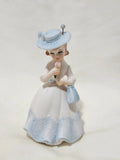 Vintage Lefton Lady Blue Dress Hat Stick Pin Porcelain Figurine Signed 3426 Model